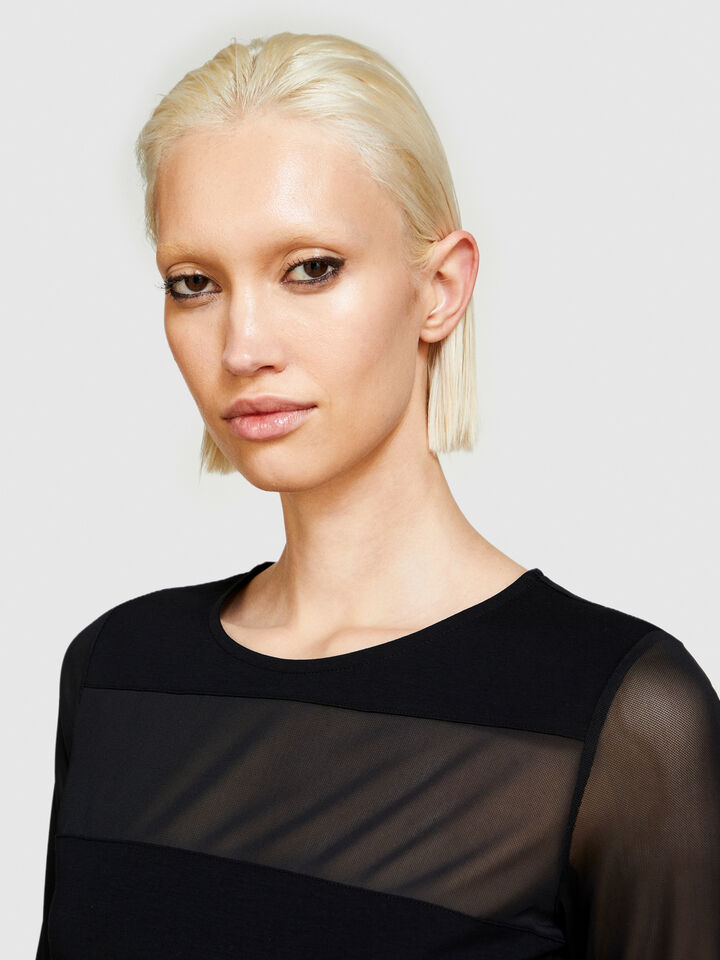 T-shirt with tulle sleeves - women's long sleeve t-shirts - Black | Sisley image number 5